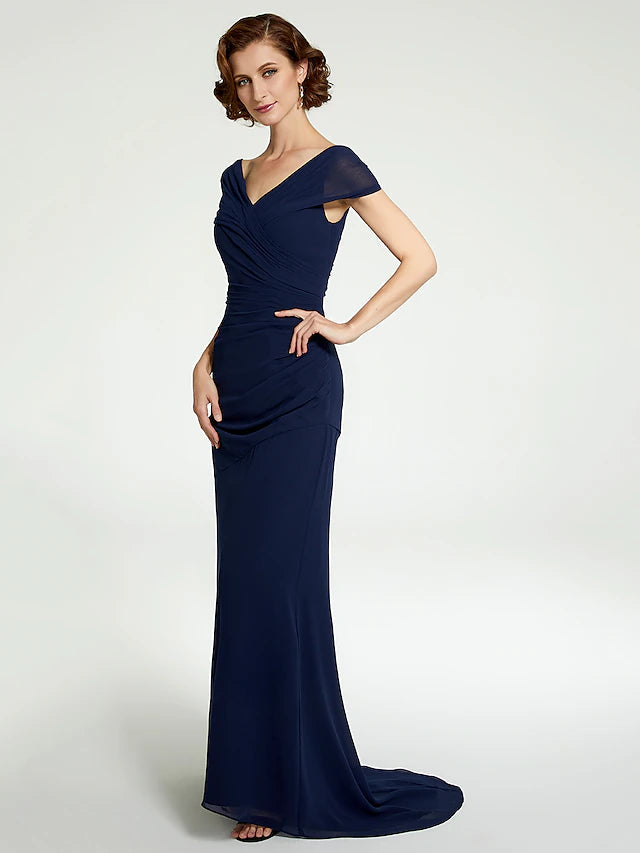 Luolandi A-Line Mother of the Bride Dress V Neck Floor Length Chiffon Sleeveless with Lace