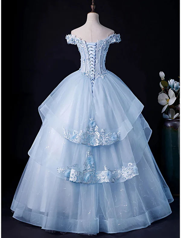 Luolandi Ball Gown Evening Gown Minimalist Dress Formal Wedding Guest Floor Length Sleeveless Off Shoulder Tulle Backless with Pleats Appliques Prom Dress