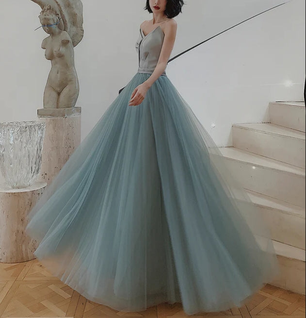 Luolandi Beautiful Long Simple Party Dress Prom Dress A-line Formal Dress Off Shoulder Floor Length Elegant Evening Dress