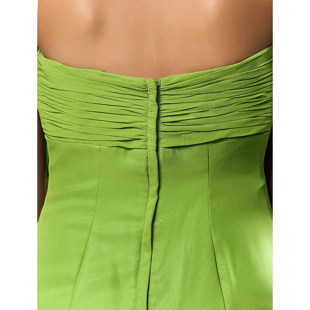 Luolandi Sheath / Column Bridesmaid Dress Sweetheart Neckline / Strapless Sleeveless Open Back Asymmetrical / Tea Length Chiffon