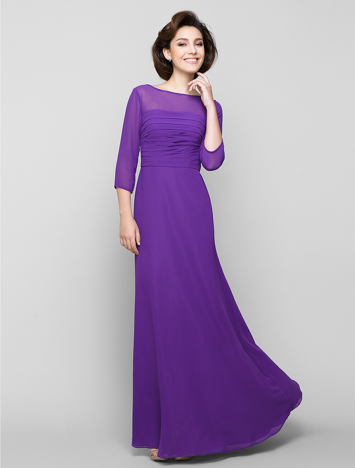 Luolandi A-Line Mother of the Bride Dress Elegant Scoop Neck Ankle Length Chiffon 3/4 Length Sleeve