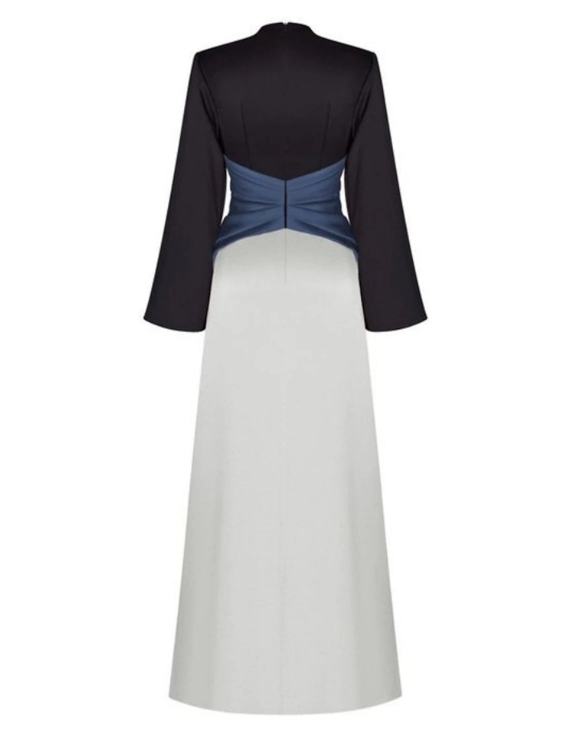 Luolandi A-Line Evening Gown Elegant Dress Formal Floor Length Long Sleeve V Neck Satin with Pleats