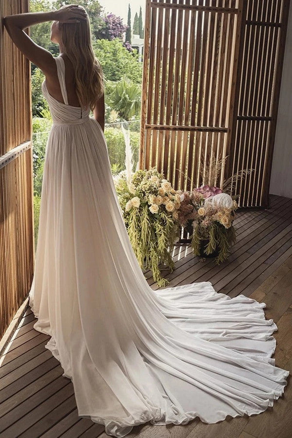 Luolandi Bohemian A-Line Long Chiffon Sweetheart Wedding Dresses With Slit