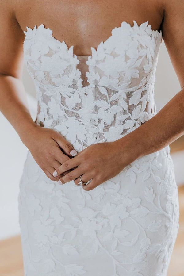 Luolandi Mermaid Sweetheart Tulle Appliques Wedding Dresses with Sleeves Beautiful Bridal Gown