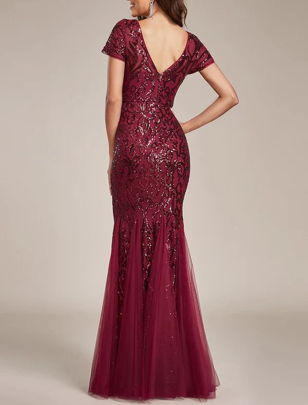 Luolandi Mermaid / Trumpet Wedding Guest Dresses Floral Dress Prom Wedding Party Floor Length Sleeveless Jewel Neck Sequined with Sequin Sparkly Evening Dress