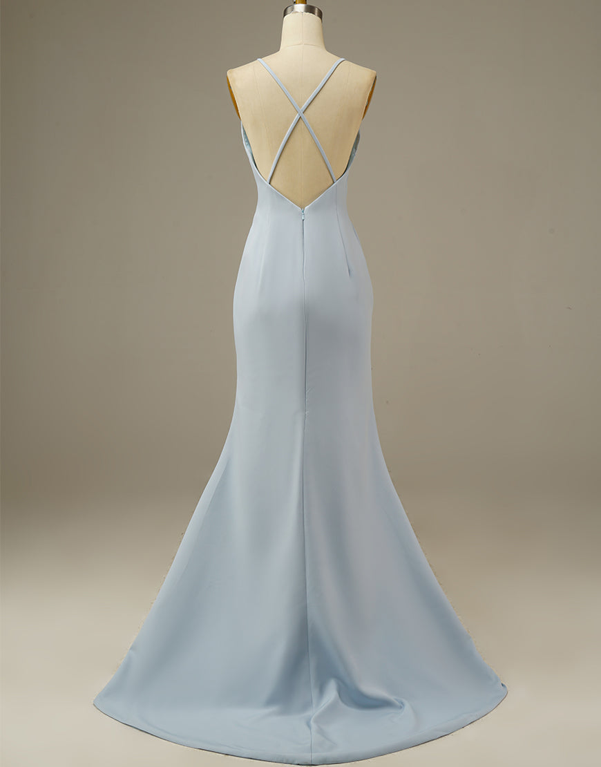 Luolandi Simple Light Blue Mermaid Prom Dress Floor Length Sexy Evening Party Dresses