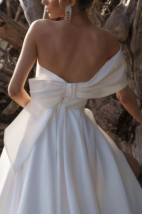 Luolandi Leisure wedding dress in the lobby one shoulder satin pleated simple bride dress With Slit