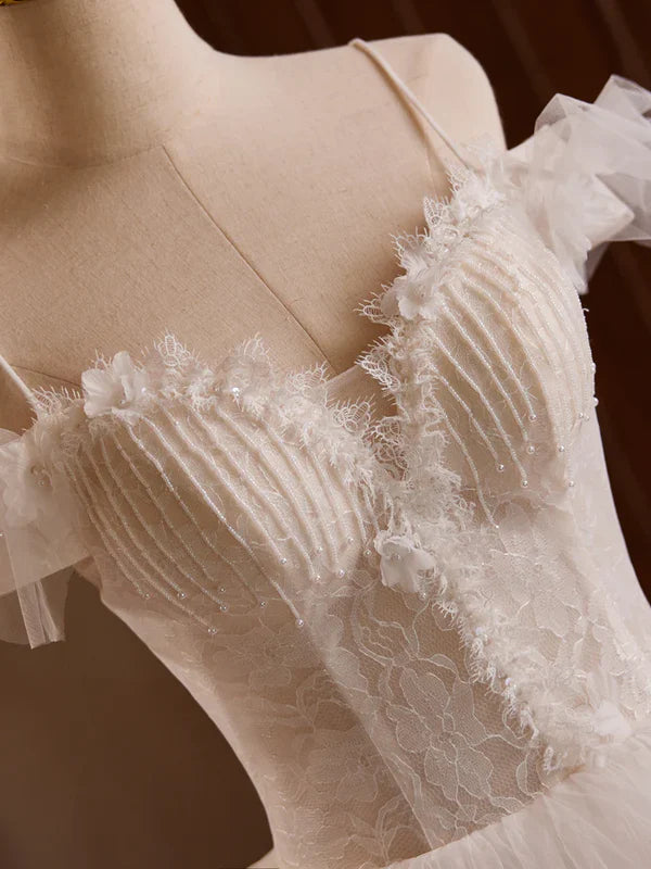 Luolandi A-Line Sweetheart Neck Tulle Lace Long Prom Dress Bride Gown Wedding Dress