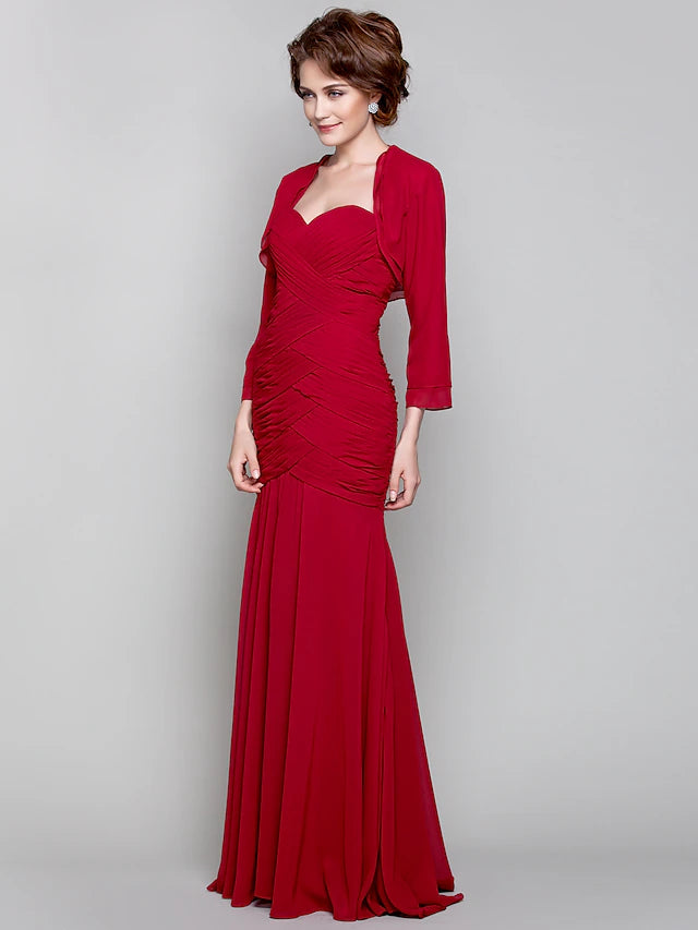 Luolandi Mermaid / Trumpet Mother of the Bride Dress Two Piece Sweetheart Floor Length Chiffon Long Sleeve