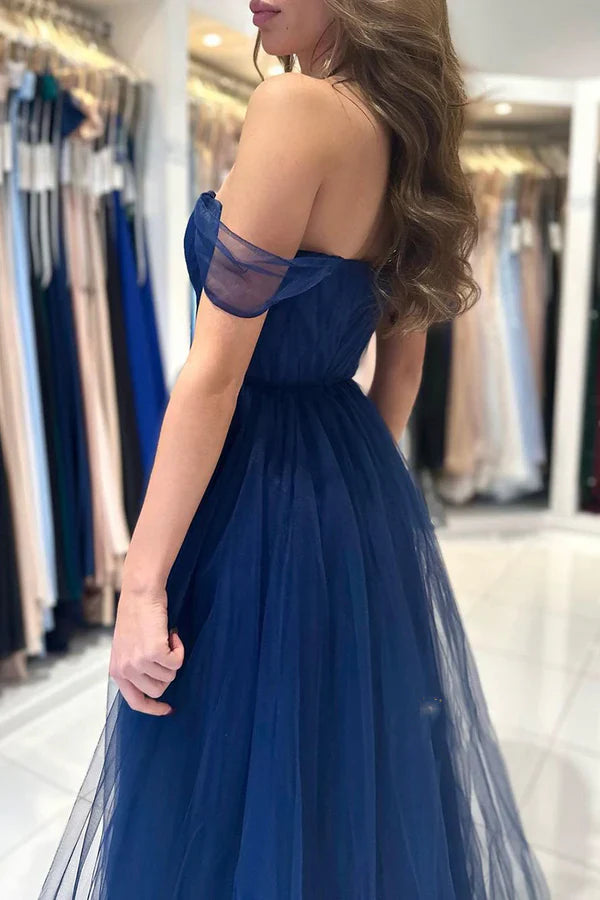 Luolandi A line Sweetheart chiffon pleated long ball formal evening dress Off Shoulder