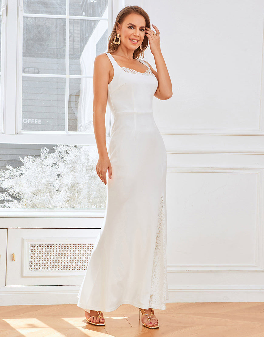 Luolandi Straps Mermaid Bridal Party Dress with Lace Floor Length Beautiful