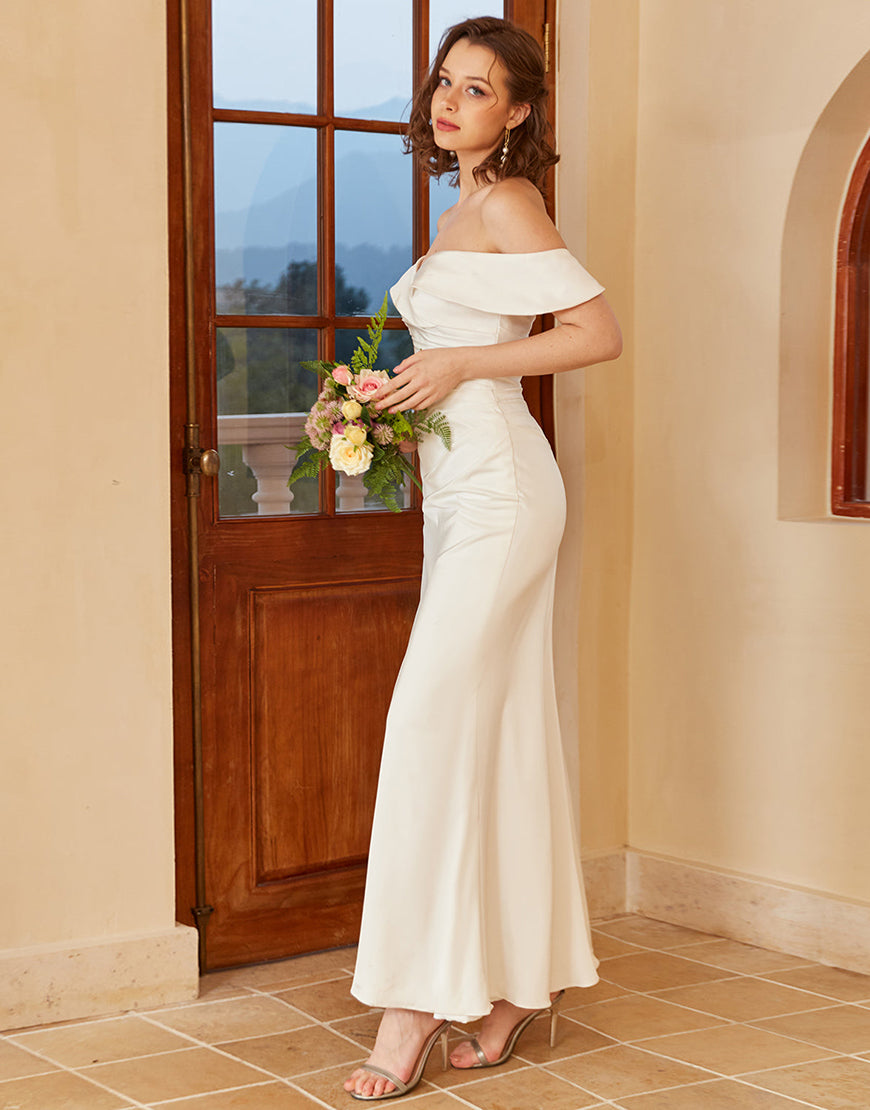 Luolandi Simple Off the Shoulder Boho Wedding Dress Pure Color Sexy