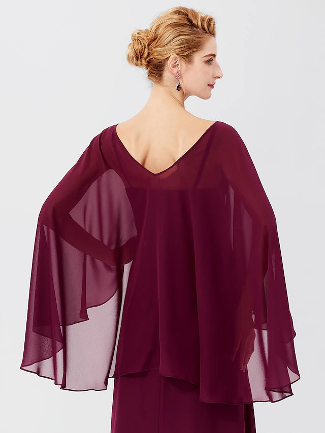 Luolandi Sheath / Column Mother of the Bride Dress Formal Classic & Timeless Elegant & Luxurious Elegant V Neck Floor Length Chiffon Long Sleeve with Pleats