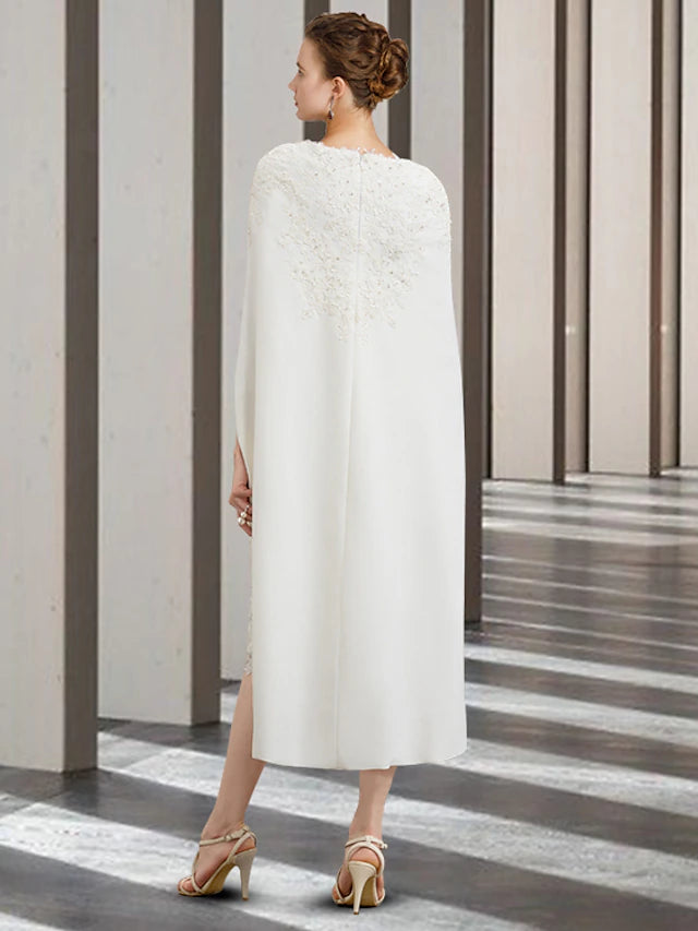 Luolandi Two Piece Sheath / Column Mother of the Bride Dress Church Elegant Jewel Neck Knee Length Sleeveless with Appliques