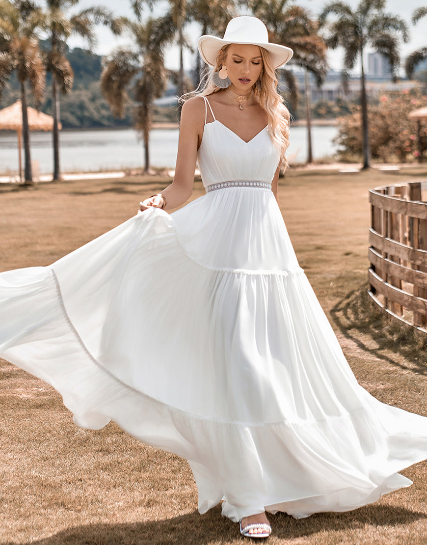Luolandi A-Line Simple Long Beach Simple Wedding Dress Floor Length Sexy