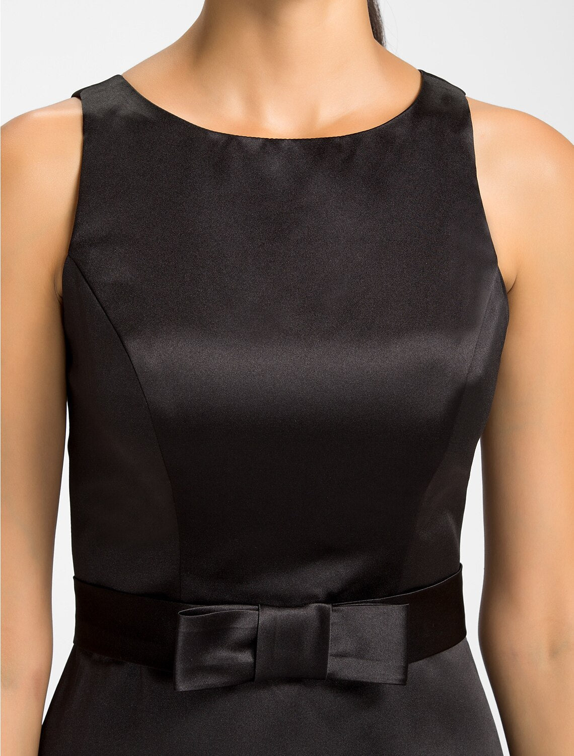 Luolandi A-Line Jewel Neck Knee Length Satin Bridesmaid Dress with Bow(s) / Sash