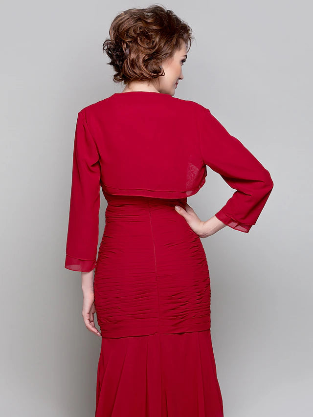 Luolandi Mermaid / Trumpet Mother of the Bride Dress Two Piece Sweetheart Floor Length Chiffon Long Sleeve