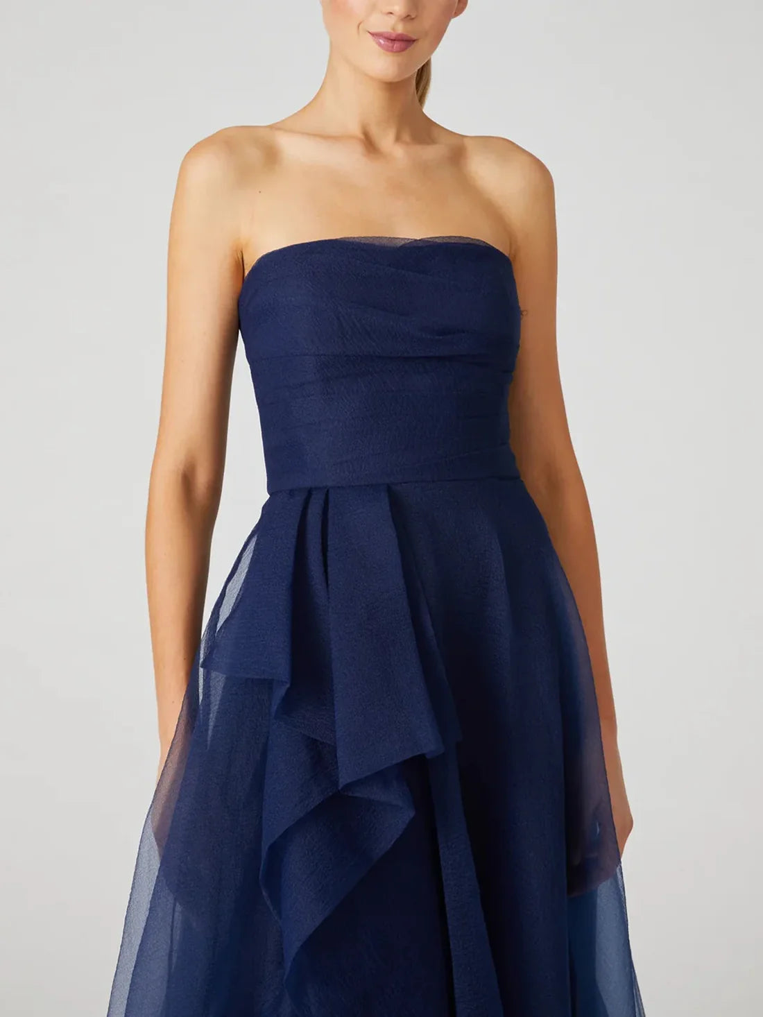 Luolandi A-line/Princess strapless sleeveless ruffled edge and ankle evening dress Solid Color