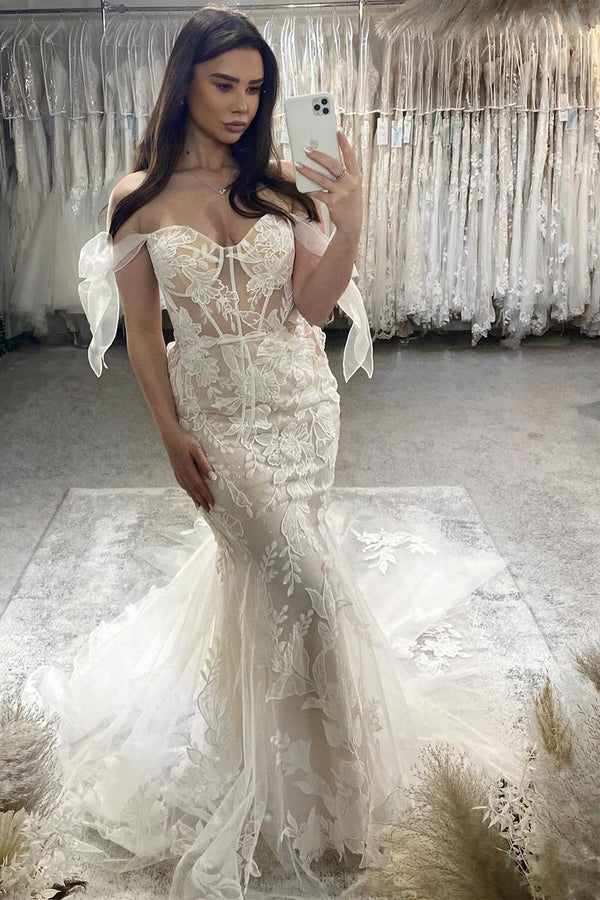 Luolandi Princesss Mermaid Off the Shoulder Tulle Appliques Wedding Dresses Beautiful