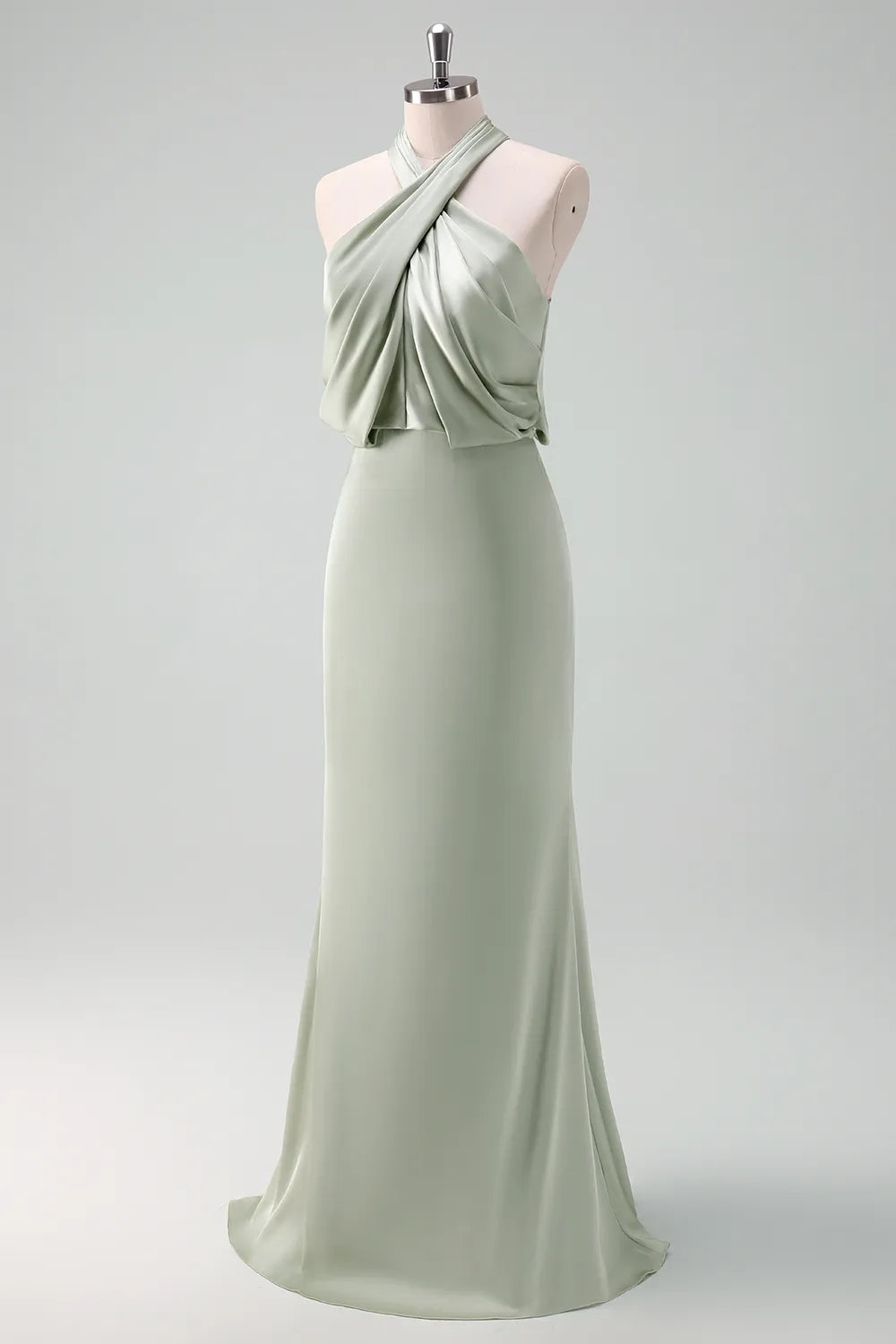 Luolandi Dusty Sage Halter Sheath Satin Bridesmaid Dress Elegant Evening Party Dress Formal Dress