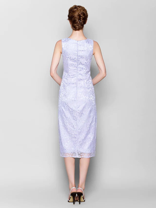 Luolandi Mother of the Bride Dress Vintage Inspired Jewel Neck Knee Length Chiffon Lace 3/4 Length Sleeve