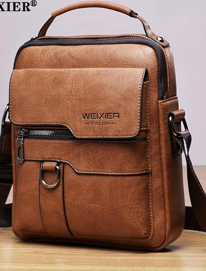 WEIXIER Crossbody Bag Men's Shoulder Bag Vintage Leather Vertical Hand Business Men's Casual Leather Bag Satchel Bag For Men