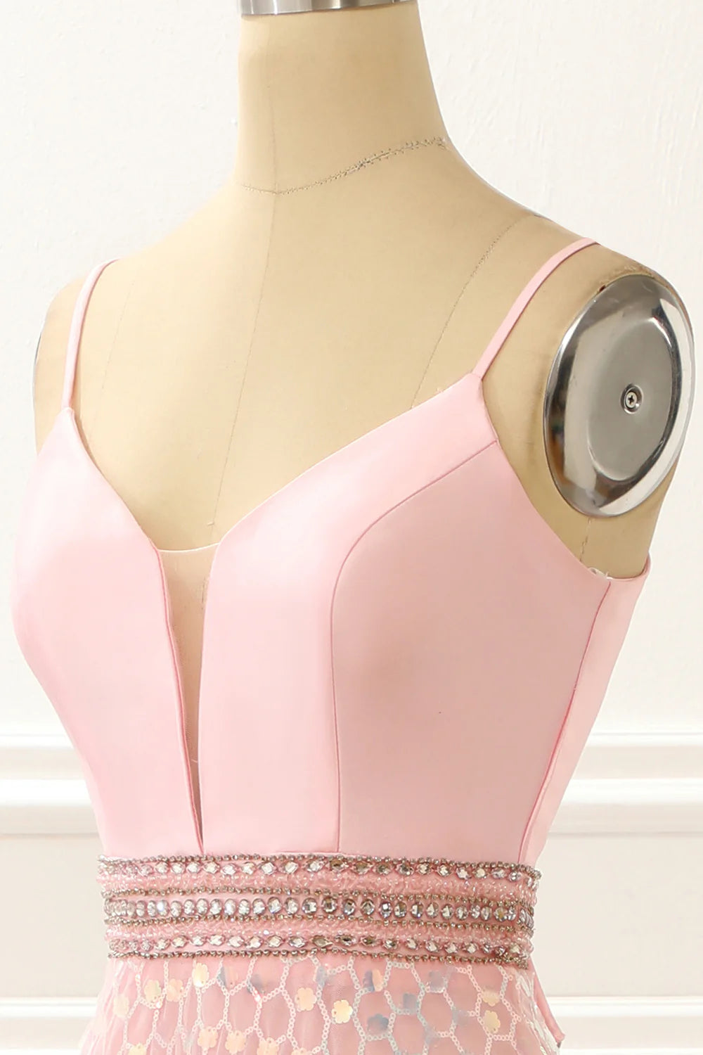 Luolandi Spaghetti Straps A Line Pink Prom Dress With Beading Floor Length