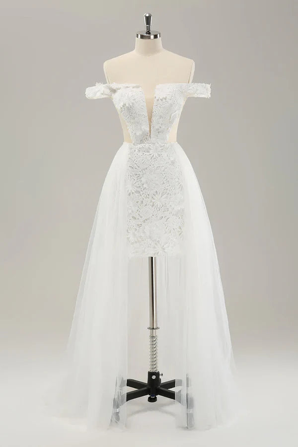 Luolandi detachable chiffon off shoulder hollow wedding dress Sexy