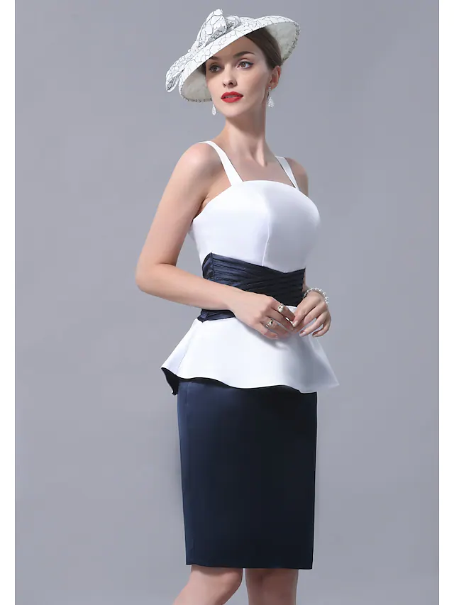 Luolandi Mother of the Bride Dress Plus Size Elegant Vintage Straight Neckline Knee Length Satin Sleeveless with Sash Ribbon Beautiful