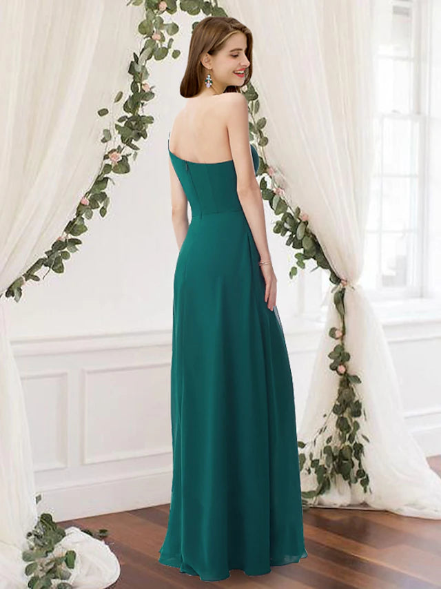 Luolandi Elegant A-Line Bridesmaid Dress One Shoulder Sleeveless Simple Wedding Guest Dress Party Dress