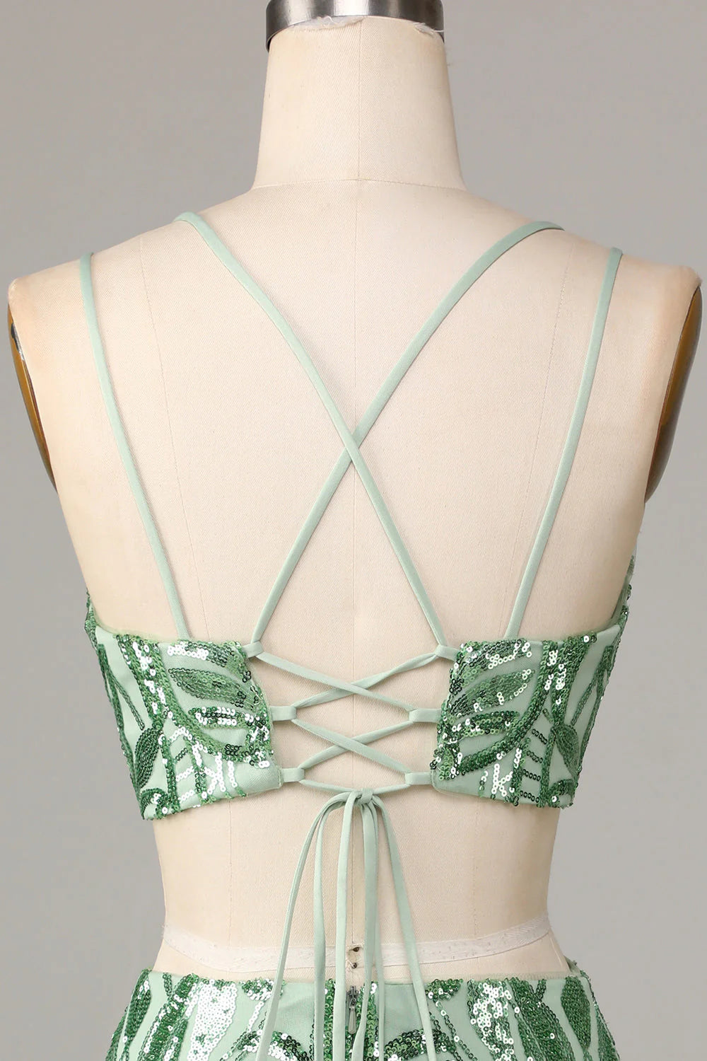 Luolandi Two Piece Spaghetti Straps Green Sequins Short Homecoming Dress Sexy
