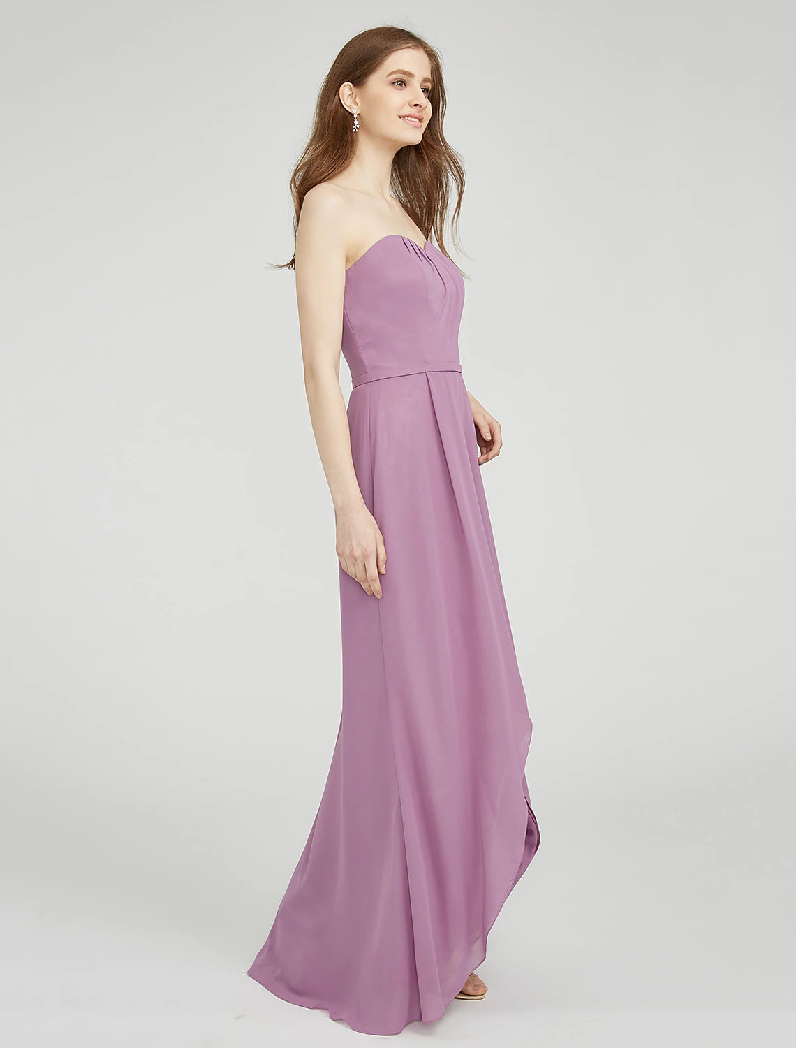 Luolandi Sheath / Column Sweetheart Neckline Asymmetrical Chiffon Long Bridesmaid Dress