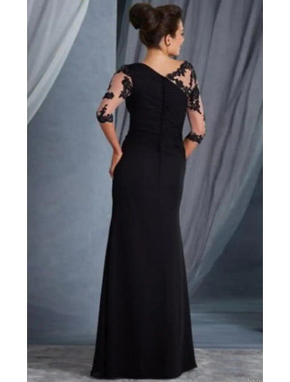 Sheath / Column Evening Gown Elegant Dress Wedding Guest Floor Length Half Sleeve Jewel Neck Lace