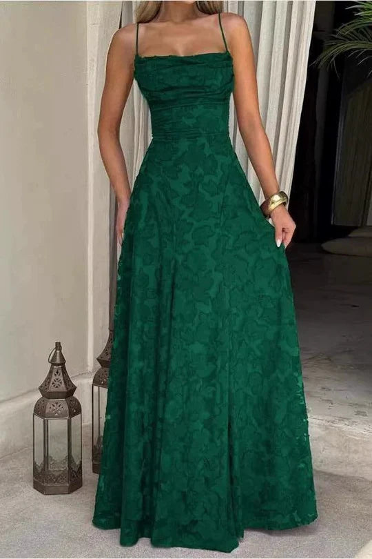 Luolandi Elegant A-line Spaghetti Straps Long Prom Dress Charming Sleeveless Lace Evening Party Dress