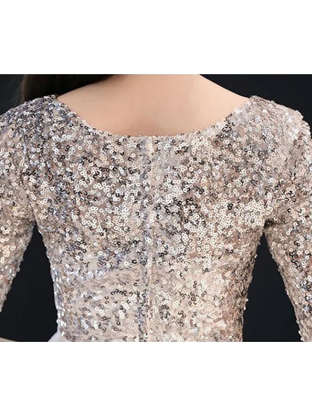 Luolandi A-Line Sparkle Cocktail Party Prom Dress Jewel Neck Half Sleeve Tea Length Satin