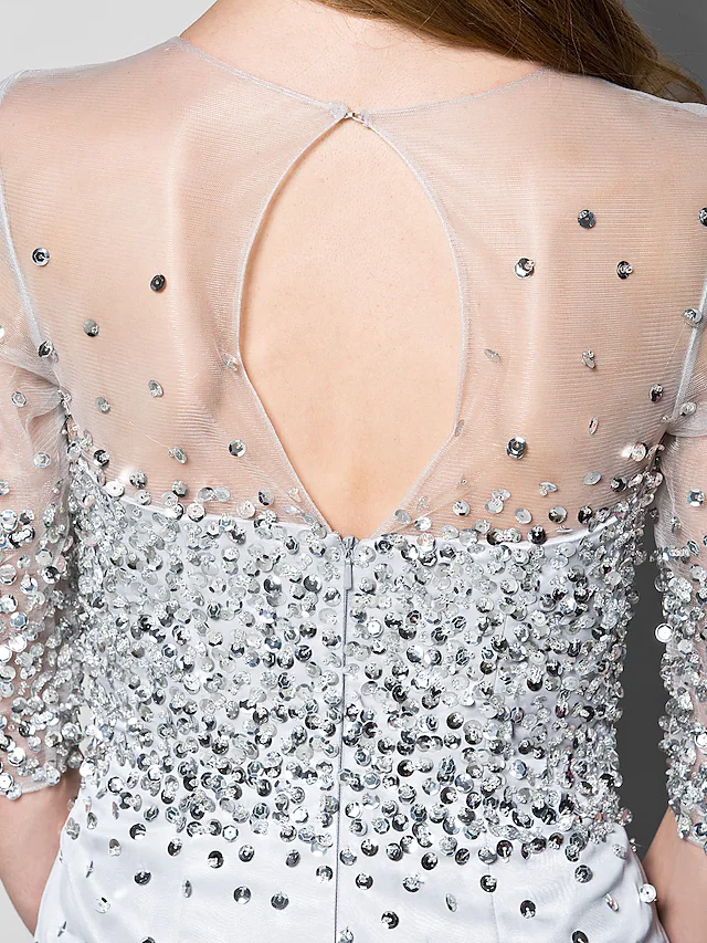 Luolandi A-Line Mother of the Bride Dress Jewel Neck Floor Length Organza Half Sleeve with Beading