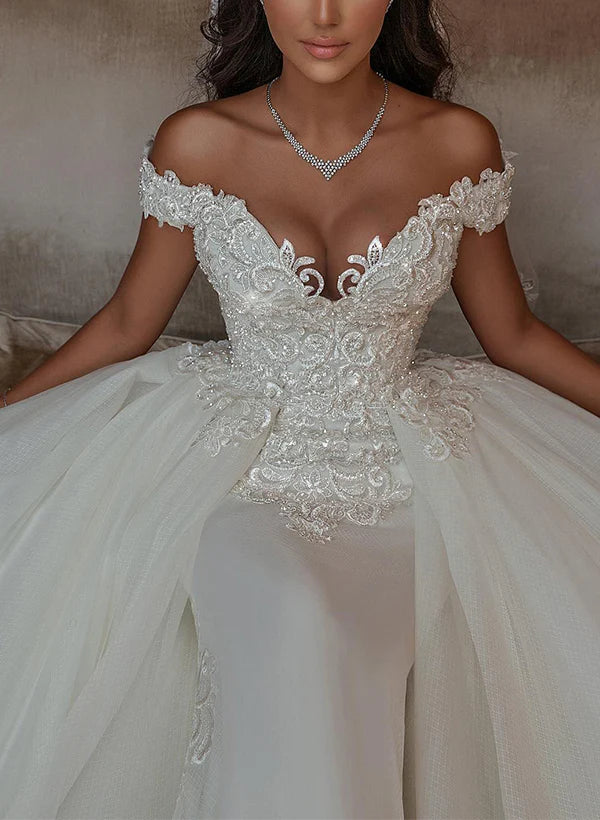 Luolandi Charming A Line Off-The-Shoulder Sleeveless Wedding Dresses With Appliques Lace Elegant Sexy