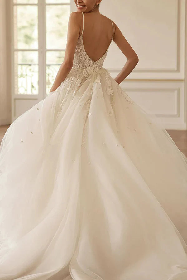 Luolandi Deep V-neck lace decal bohemian wedding dress Open Back Sexy