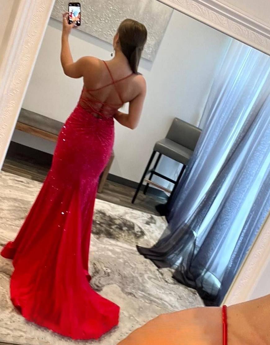 Luolandi V-neck Beaded Mermaid Long Prom Dress Sexy Evening Dresses Charming