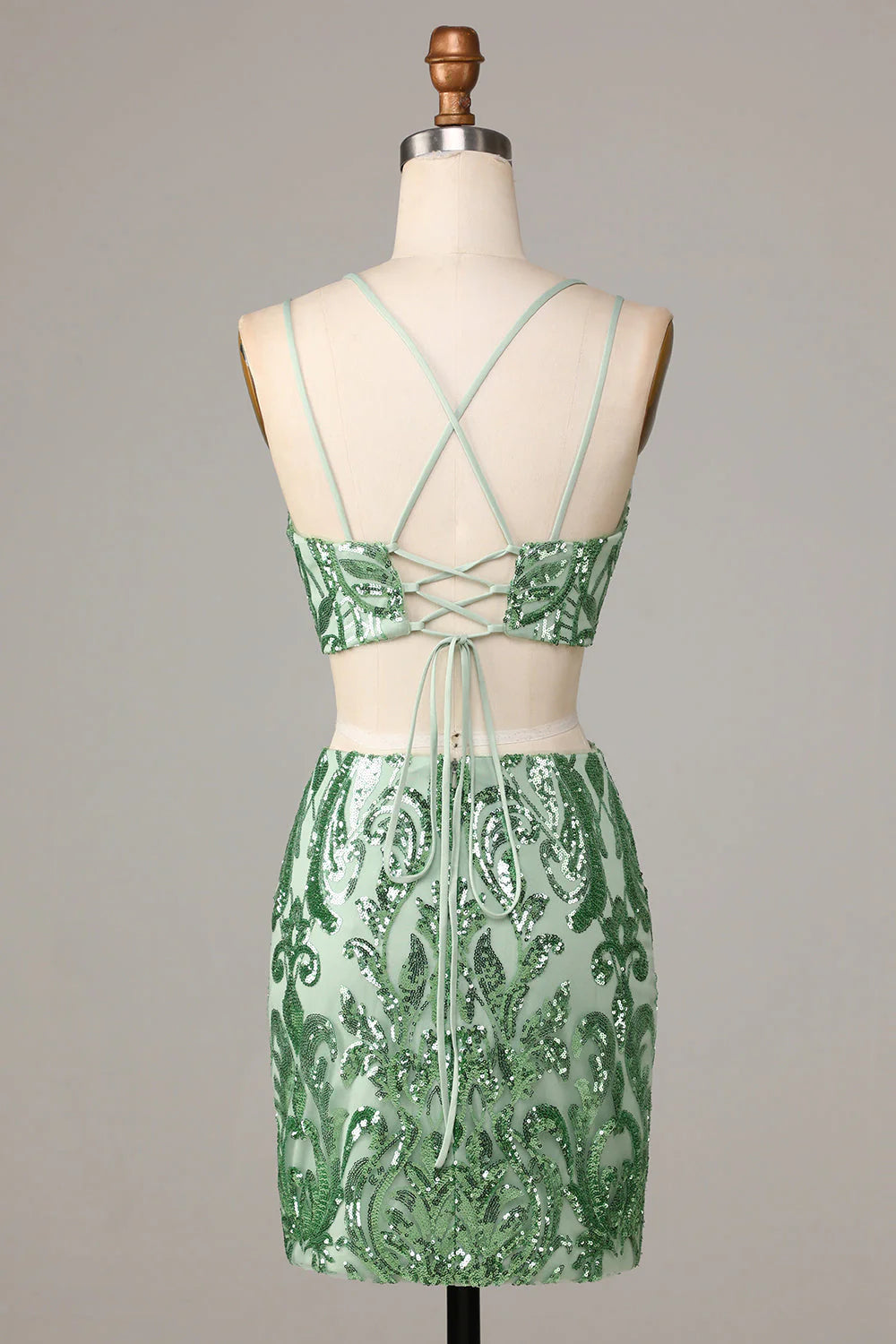 Luolandi Two Piece Spaghetti Straps Green Sequins Short Homecoming Dress Sexy
