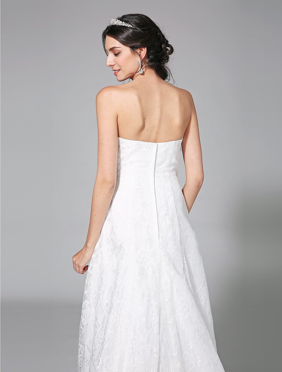 Luolandi Wedding Dresses A-Line Sweetheart Sleeveless Sweep / Brush Train Lace Bridal Gowns With Sash Side-Draped