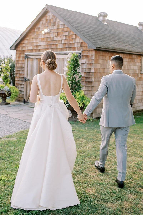 Luolandi Simple A-Line Square Neck Satin Wedding Dress Floor Length