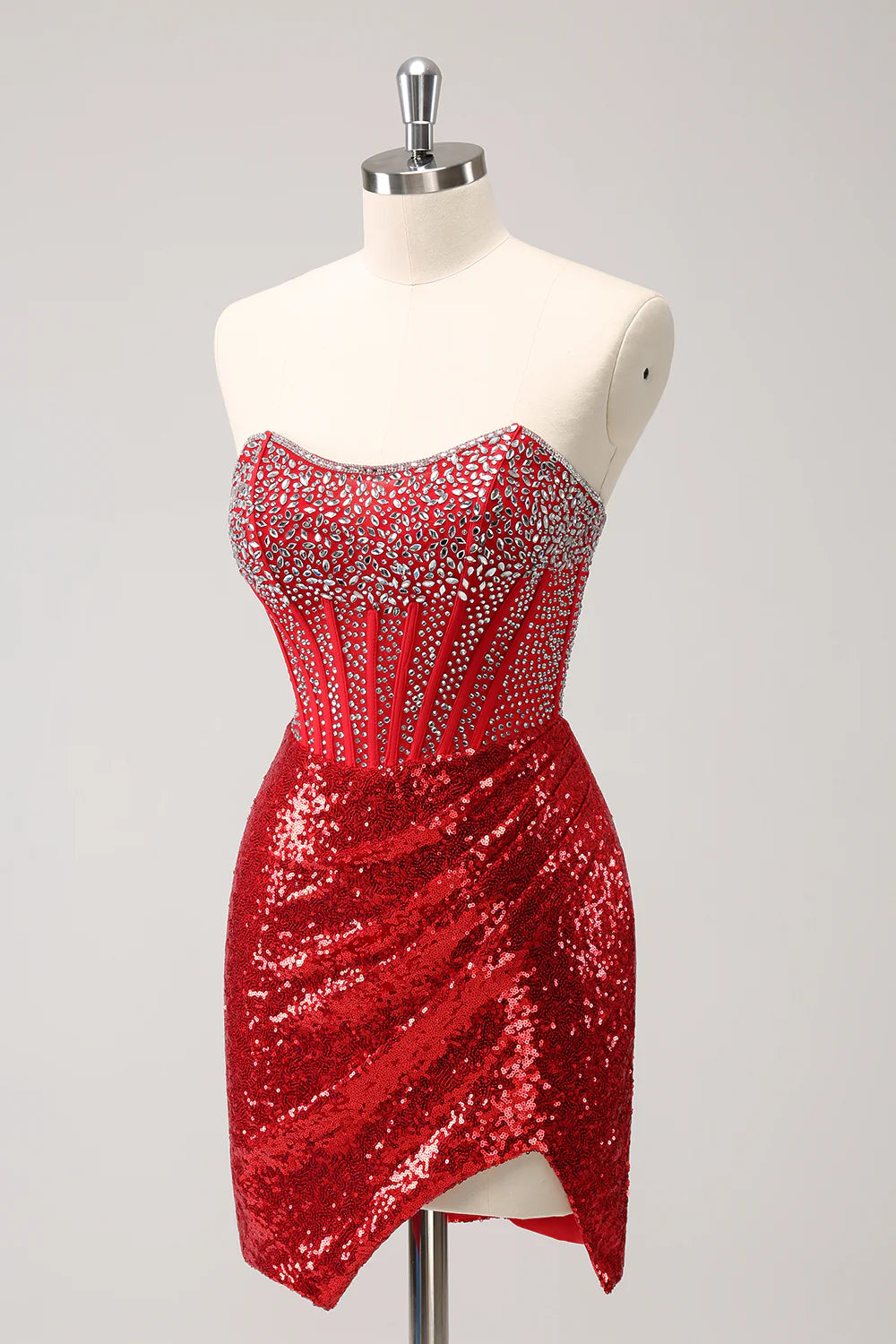 Luolandi Red Sequins Bodycon Strapless Sparkly Homecoming Dress Sexy