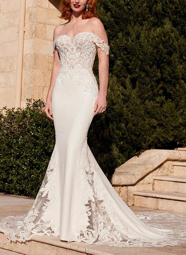 Luolandi Off-The-Shoulder Lace Trumpet/Mermaid Wedding Dresses Floor Length Elegant Bridal Gown
