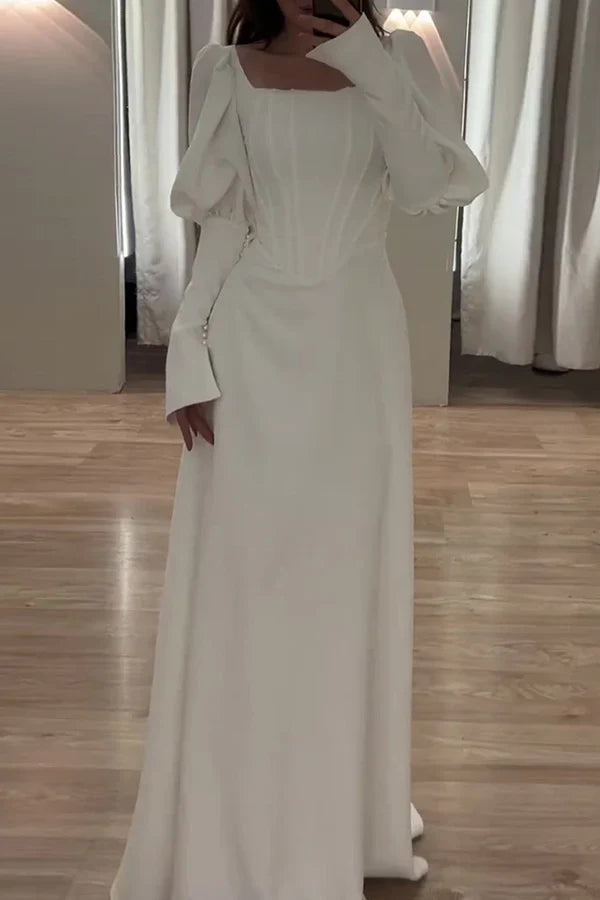 Luolandi Elegant solid color ruffled square collar evening dress Floor Length