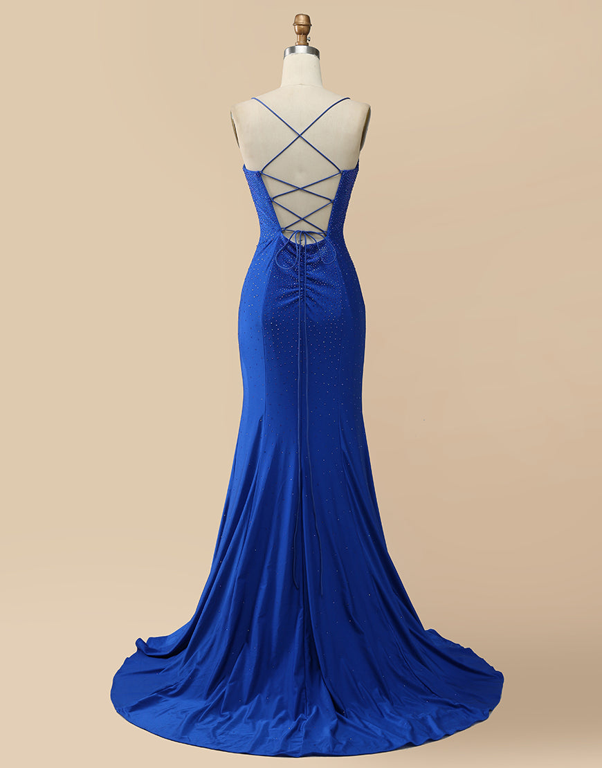 Luolandi V-neck Beaded Mermaid Long Prom Dress Sexy Evening Dresses Charming