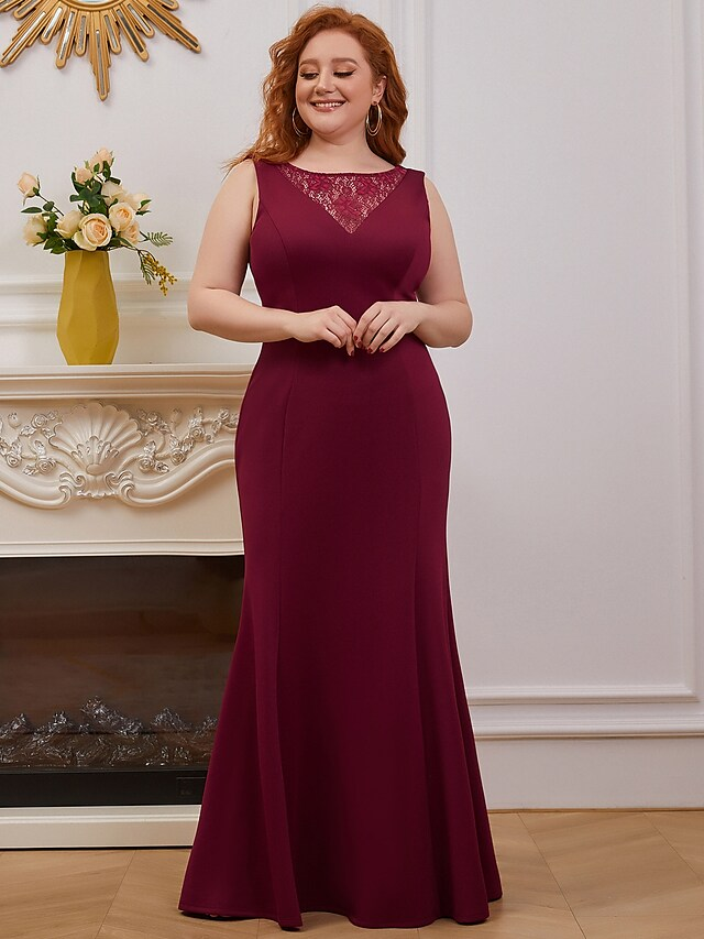 Luolandi Mother of the Bride Dress Elegant V Neck Floor Length Satin Sleeveless with Lace Burgundy