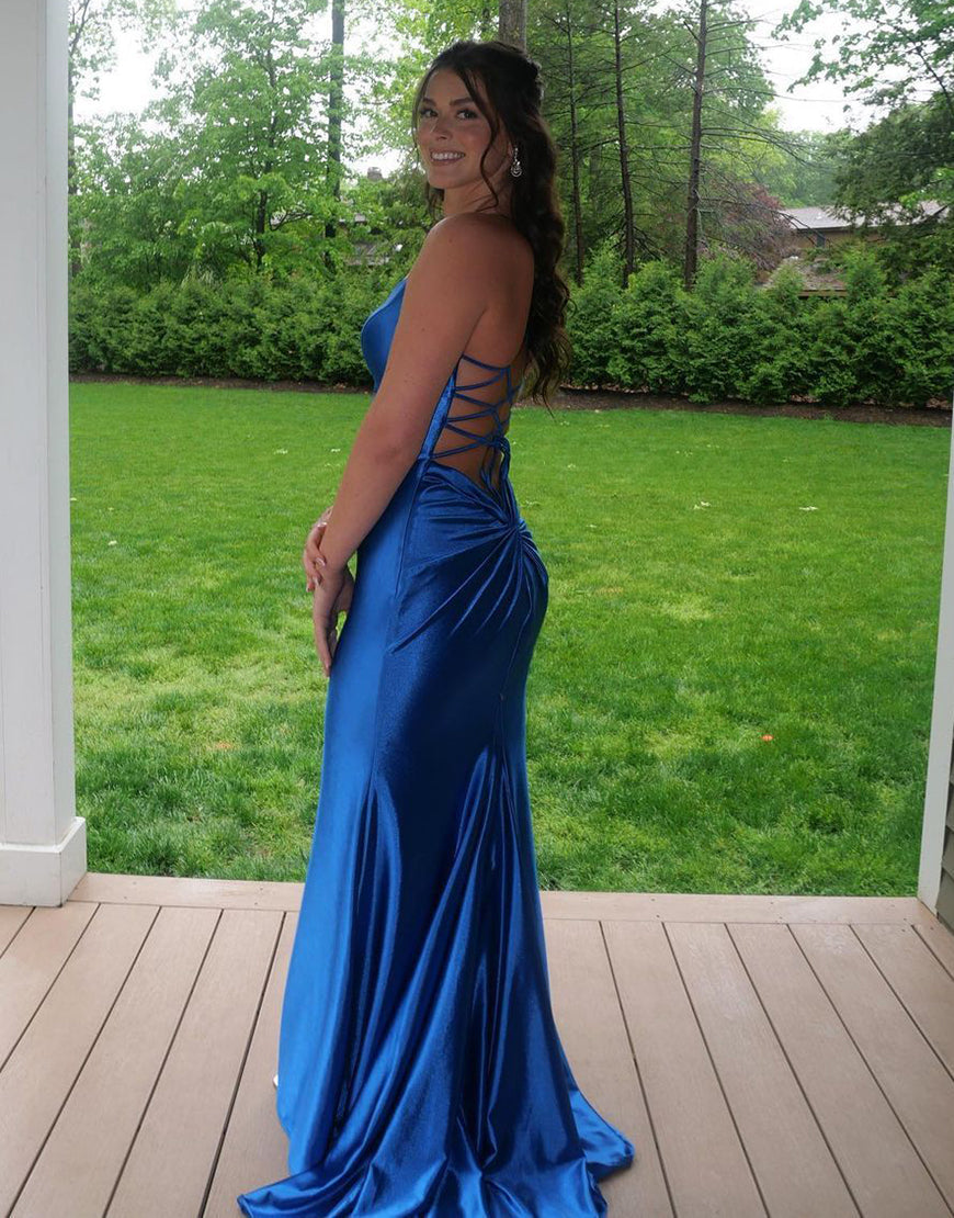 Luolandi Blush Mermaid Spaghetti Strap Long Prom Dress Pure Color Sexy Evening Party Dresses