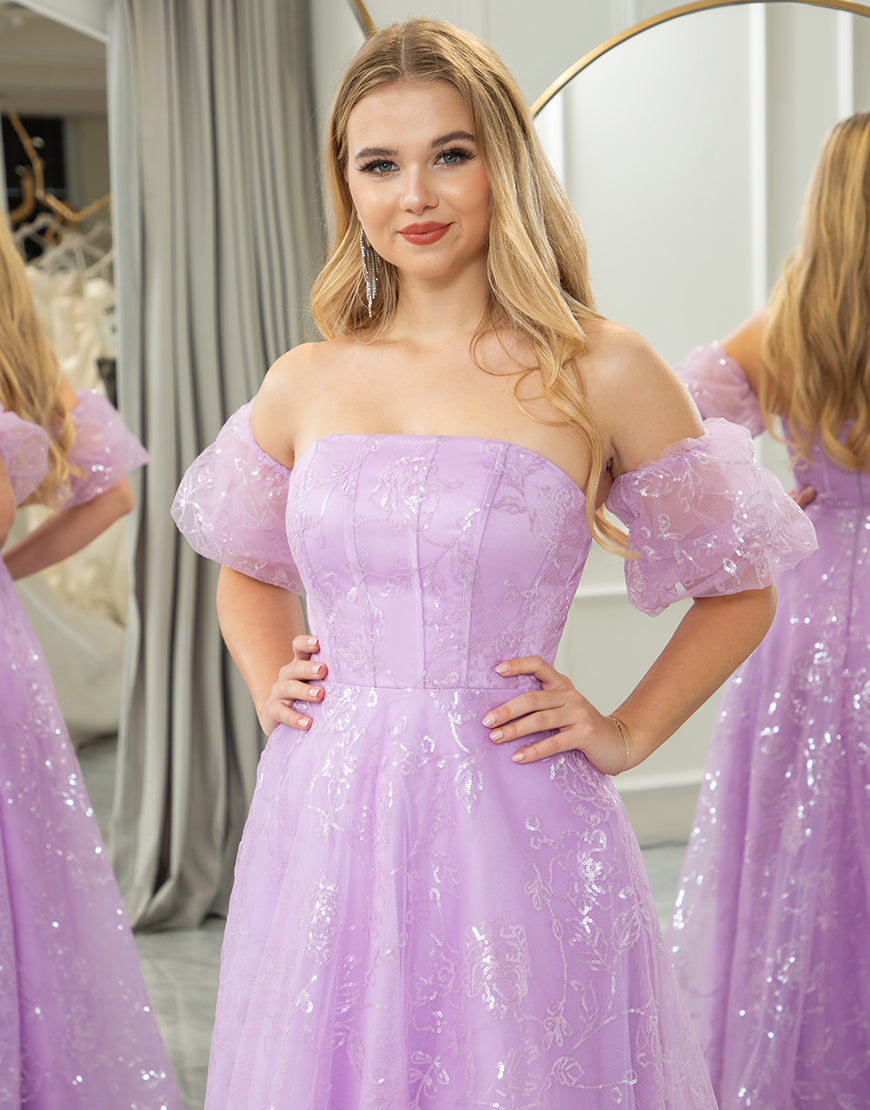 Luolandi Sparkly Lilac A Line Off The Shoulder Long Prom Dress Beautiful