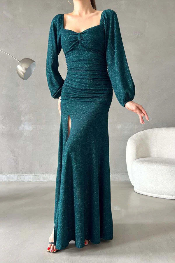 Luolandi Chic and modern sparkling sweetheart long sleeved side slit long evening dress Sexy